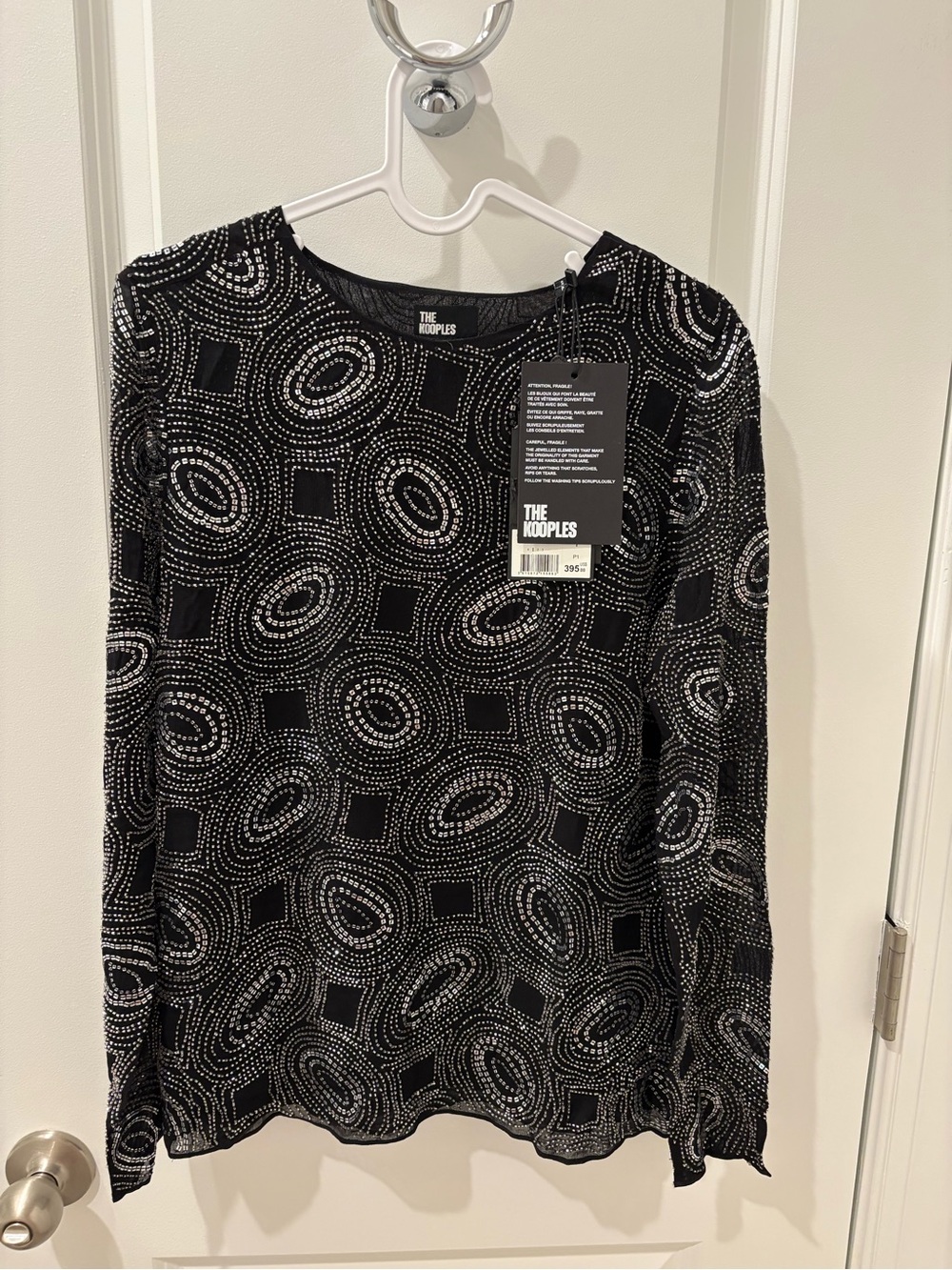 The Kooples Black Beaded Pattern Long Sleeve Top size S/ F1